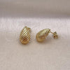 Oro Laminado Stud Earring, Gold Filled Style Chunky Design, Diamond Cutting Finish, Golden Finish, 02.342.0329