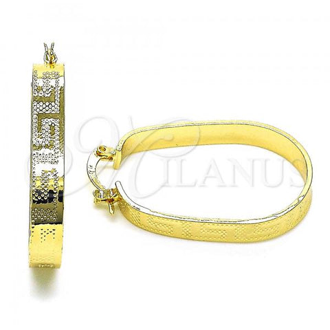 Oro Laminado Small Hoop, Gold Filled Style Greek Key Design, Diamond Cutting Finish, Golden Finish, 02.170.0405.25