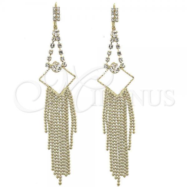Oro Laminado Long Earring, Gold Filled Style with White Cubic Zirconia, Diamond Cutting Finish, Golden Finish, 5.077.003