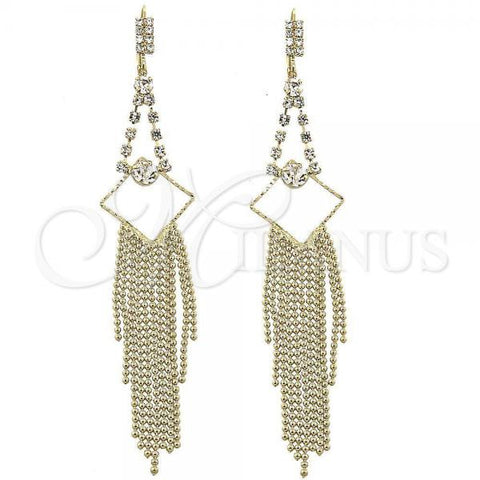 Oro Laminado Long Earring, Gold Filled Style with White Cubic Zirconia, Diamond Cutting Finish, Golden Finish, 5.077.003