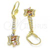 Oro Laminado Long Earring, Gold Filled Style with Multicolor Cubic Zirconia, Polished, Golden Finish, 02.210.0201