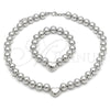 Rhodium Plated Necklace and Bracelet, Ball and Heart Design, Polished, Rhodium Finish, 06.341.0010
