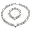 Rhodium Plated Necklace and Bracelet, Chunky and Heart Design, Polished, Rhodium Finish, 06.341.0010