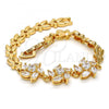 Oro Laminado Fancy Bracelet, Gold Filled Style Leaf Design, with White Cubic Zirconia, Polished, Golden Finish, 03.287.0020.07