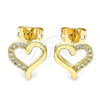 Oro Laminado Stud Earring, Gold Filled Style Heart Design, with White Micro Pave, Polished, Golden Finish, 02.342.0091