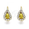 Oro Laminado Leverback Earring, Gold Filled Style Teardrop Design, with Golden and White Cubic Zirconia, Polished, Golden Finish, 5.125.012