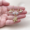 Oro Laminado Earring and Pendant Adult Set, Gold Filled Style Shell and Star Design, with Ivory Pearl, White Enamel Finish, Golden Finish, 10.341.0019