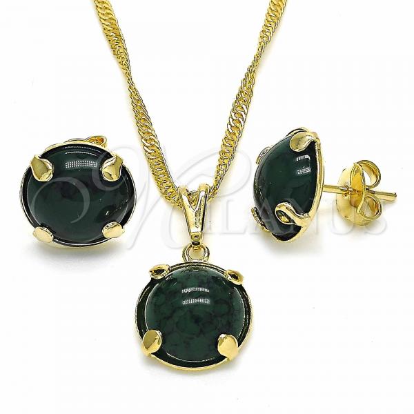 Oro Laminado Earring and Pendant Adult Set, Gold Filled Style with Emerald Cubic Zirconia, Polished, Golden Finish, 10.09.0038.1.18