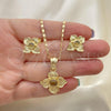 Oro Laminado Earring and Pendant Adult Set, Gold Filled Style Flower Design, with Coffee Crystal, Polished, Golden Finish, 10.160.0098