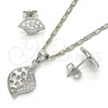 Rhodium Plated Earring and Pendant Adult Set, Leaf Design, with White Micro Pave, Polished, Rhodium Finish, 10.156.0135