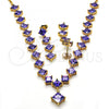 Oro Laminado Necklace and Earring, Gold Filled Style with Amethyst Cubic Zirconia, Polished, Golden Finish, 06.236.0004