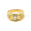 Oro Laminado Mens Ring, Gold Filled Style Solitaire and Greek Key Design, with White Cubic Zirconia, Diamond Cutting Finish, Golden Finish, 5.175.026.08 (Size 8)