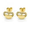 Oro Laminado Stud Earring, Gold Filled Style Heart Design, with White Micro Pave, Polished, Golden Finish, 02.156.0271