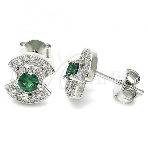 Sterling Silver Stud Earring, with Green and White Cubic Zirconia, Polished, Rhodium Finish, 02.369.0006.1