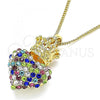 Oro Laminado Pendant Necklace, Gold Filled Style Heart and Crown Design, with Multicolor Crystal, Polished, Golden Finish, 04.63.1408.2.20