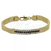 Oro Laminado Fancy Bracelet, Gold Filled Style with Black and White Cubic Zirconia, Polished, Golden Finish, 5.011.010.2