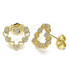 Oro Laminado Stud Earring, Gold Filled Style Heart Design, with White Micro Pave, Polished, Golden Finish, 02.156.0497