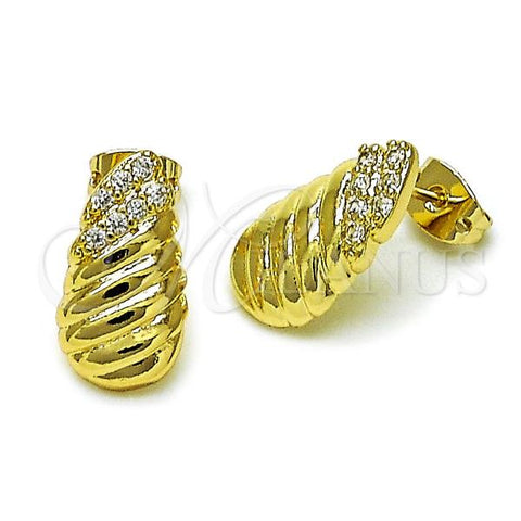 Oro Laminado Stud Earring, Gold Filled Style and Teardrop with White Cubic Zirconia, Polished, Golden Finish, 02.213.0712