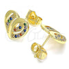 Oro Laminado Stud Earring, Gold Filled Style Heart Design, with Multicolor Micro Pave, Polished, Golden Finish, 02.94.0107.2