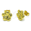 Oro Laminado Stud Earring, Gold Filled Style Flower Design, with White Cubic Zirconia, Polished, Golden Finish, 02.156.0692