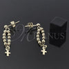Oro Laminado Long Earring, Gold Filled Style Cross Design, Golden Finish, 5.219.013