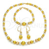 Oro Laminado Necklace, Bracelet and Earring, Gold Filled Style Diamond Cutting Finish, Tricolor, 06.170.0006