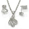 Rhodium Plated Earring and Pendant Adult Set, Leaf Design, with White Micro Pave, Polished, Rhodium Finish, 10.156.0095