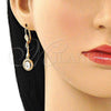 Oro Laminado Long Earring, Gold Filled Style with White Cubic Zirconia, Polished, Golden Finish, 02.387.0045