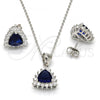 Sterling Silver Earring and Pendant Adult Set, with Sapphire Blue and White Cubic Zirconia, Polished, Rhodium Finish, 10.175.0052.3