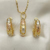 Oro Laminado Earring and Pendant Adult Set, Gold Filled Style Polished, Tricolor, 10.163.0005.1