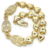 Oro Laminado Fancy Bracelet, Gold Filled Style Owl and Heart Design, Polished, Golden Finish, 03.63.1891.08