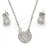 Sterling Silver Earring and Pendant Adult Set, Heart Design, with White Micro Pave, Polished, Rhodium Finish, 10.186.0005