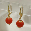 Oro Laminado Dangle Earring, Gold Filled Style Ball Design, with Rose Pearl, Polished, Golden Finish, 02.63.2755.1