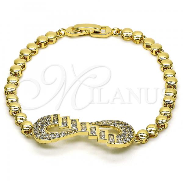 Oro Laminado Fancy Bracelet, Gold Filled Style Infinite Design, with White Cubic Zirconia and White Micro Pave, Polished, Golden Finish, 03.283.0253.07