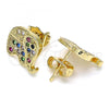 Oro Laminado Stud Earring, Gold Filled Style Elephant Design, with Multicolor Micro Pave, Polished, Golden Finish, 02.210.0355.1