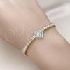 Oro Laminado Fancy Bracelet, Gold Filled Style Heart and Baguette Design, with White Cubic Zirconia and White Micro Pave, Polished, Golden Finish, 03.411.0035.07