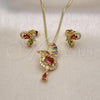 Oro Laminado Earring and Pendant Adult Set, Gold Filled Style Butterfly and Heart Design, with Multicolor and White Cubic Zirconia, Polished, Golden Finish, 10.284.0034