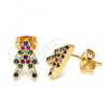 Oro Laminado Stud Earring, Gold Filled Style with Multicolor Micro Pave, Polished, Golden Finish, 02.213.0145