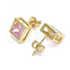 Oro Laminado Stud Earring, Gold Filled Style with Pink Cubic Zirconia, Polished, Golden Finish, 02.213.0235.2