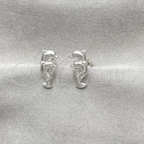 Sterling Silver Stud Earring, Dolphin Design, Polished, Silver Finish, 02.392.0028