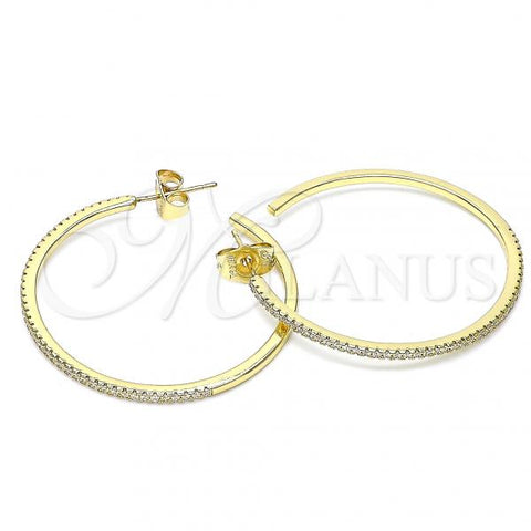 Oro Laminado Stud Earring, Gold Filled Style with White Micro Pave, Polished, Golden Finish, 02.156.0535