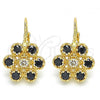 Oro Laminado Leverback Earring, Gold Filled Style with Black and White Cubic Zirconia, Polished, Golden Finish, 02.210.0215.3