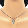 Sterling Silver Pendant Necklace, Cross Design, with White Cubic Zirconia, Polished, Rhodium Finish, 04.336.0114.16