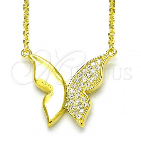Sterling Silver Pendant Necklace, Butterfly Design, with White Cubic Zirconia, Polished, Golden Finish, 04.336.0085.2.16
