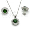 Sterling Silver Earring and Pendant Adult Set, with Green and White Cubic Zirconia, Polished, Rhodium Finish, 10.286.0024.2