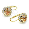 Oro Laminado Leverback Earring, Gold Filled Style Flower Design, with Golden and White Cubic Zirconia, Polished, Golden Finish, 5.125.006.3