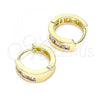 Oro Laminado Huggie Hoop, Gold Filled Style with Pink Cubic Zirconia, Polished, Golden Finish, 02.210.0641.3.12
