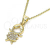 Oro Laminado Pendant Necklace, Gold Filled Style Little Girl Design, with White Micro Pave, Polished, Golden Finish, 04.156.0261.20