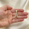 Oro Laminado Religious Pendant, Gold Filled Style Praying Hands Design, with White Micro Pave, Polished, Golden Finish, 05.342.0105