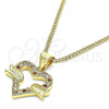 Oro Laminado Pendant Necklace, Gold Filled Style Heart Design, with Garnet and White Micro Pave, Polished, Golden Finish, 04.156.0341.1.20